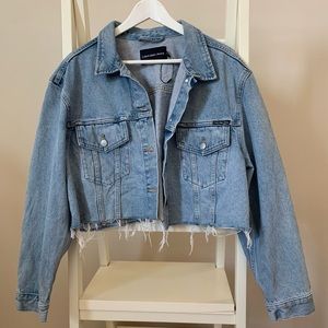 CK One Super Cropped, Distressed Denim Jacket